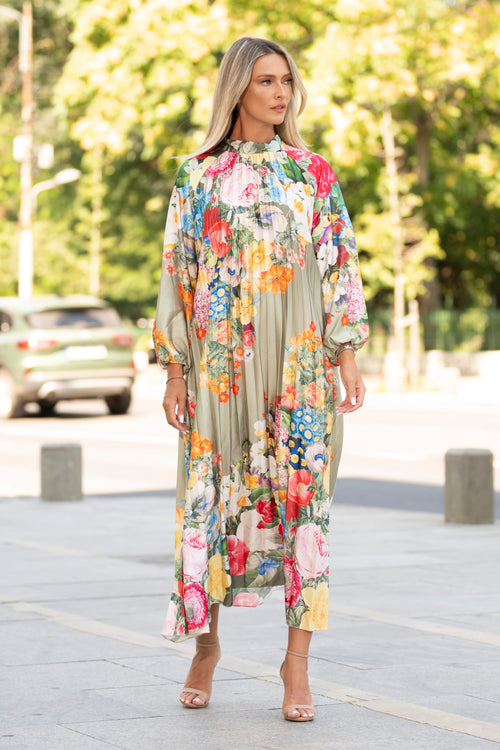 Rochie midi plisată cu imprimeu floral multicolor – Isadora Natalee