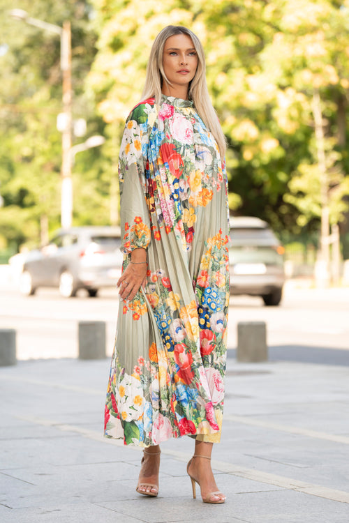 Rochie midi plisată cu imprimeu floral multicolor – Isadora Natalee