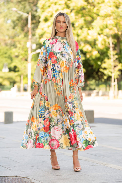 Rochie midi plisată cu imprimeu floral multicolor – Isadora Natalee