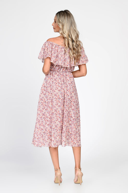 Rochie midi roz cu imprimeu floral Evelina Natalee