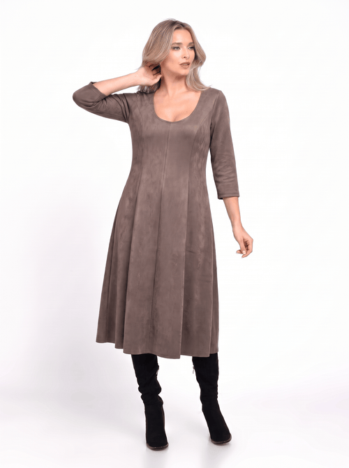 Rochie midi taupe în clini cu aspect de piele întoarsă Amalia Natalee