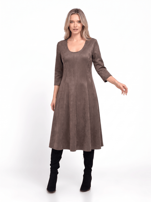 Rochie midi taupe în clini cu aspect de piele întoarsă Amalia Natalee