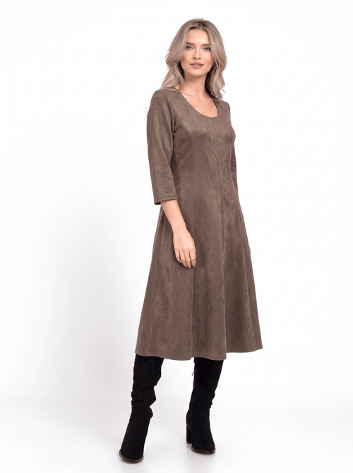 Rochie midi taupe în clini cu aspect de piele întoarsă Amalia Natalee