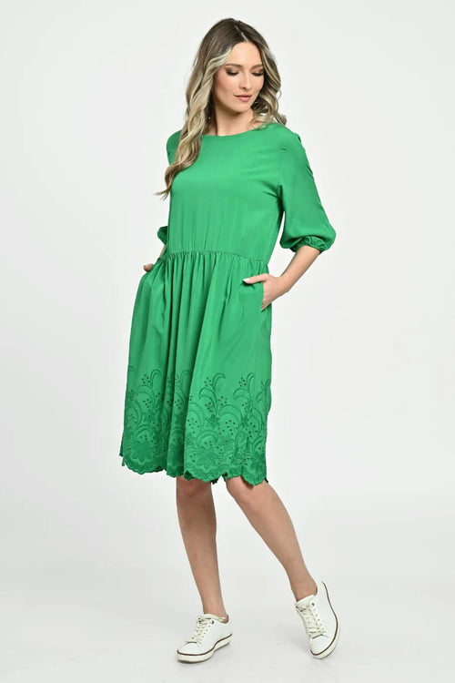 Eranthe Rochie Rochie midi verde brodata Anemona