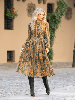 Rochie midi verde cu imprimeu floral-paisley Casiana Natalee