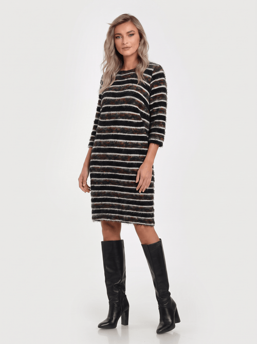 Rochie neagră cu dungi multicolore Miruna Natalee