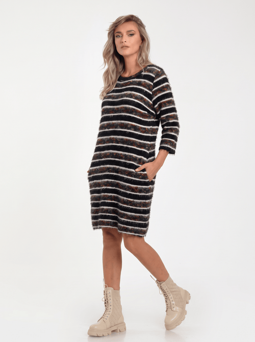 Rochie neagră cu dungi multicolore Miruna Natalee