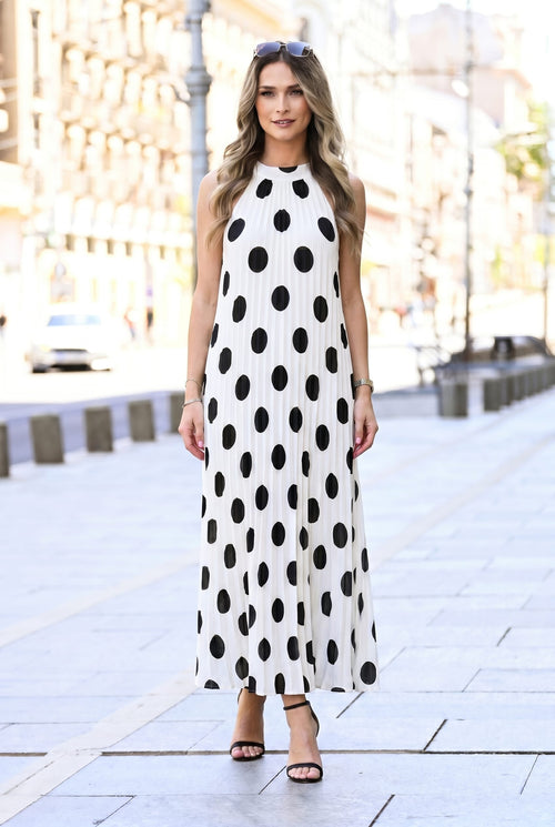 Rochie plisată cu buline Amelia L/XL / alb Natalee