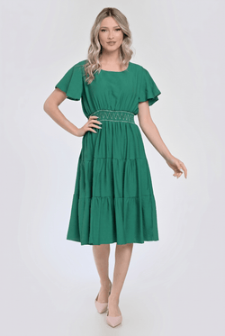 Rochie verde midi cu talie elastică și volane lejere Natalee