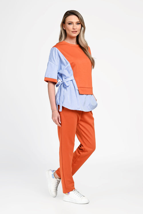 Trening damă casual cu inserții tip cămașă Larisa Orange Natalee Fashion