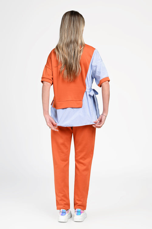 Trening damă casual cu inserții tip cămașă Larisa Orange Natalee Fashion
