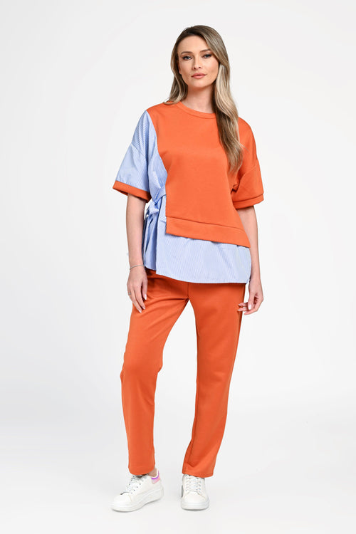Trening damă casual cu inserții tip cămașă Larisa Orange Natalee Fashion