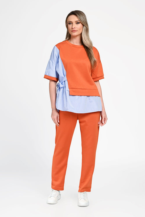 Trening damă casual cu inserții tip cămașă Larisa Orange Natalee Fashion