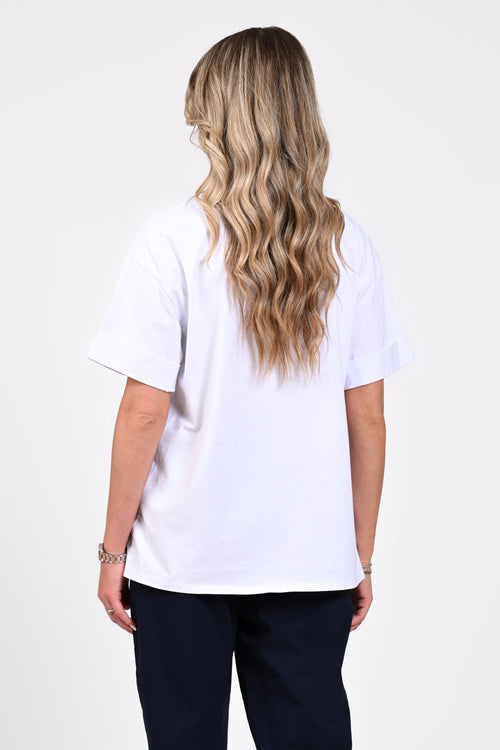 Tricou damă alb cu imprimeu floral mov – Iris Natalee