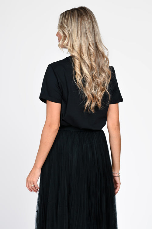 Tricou damă negru cu aplicație florală 3D Dalia Natalee