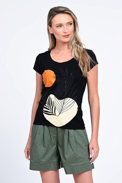 Tricou damă negru cu imprimeu tropical Luna Natalee Fashion