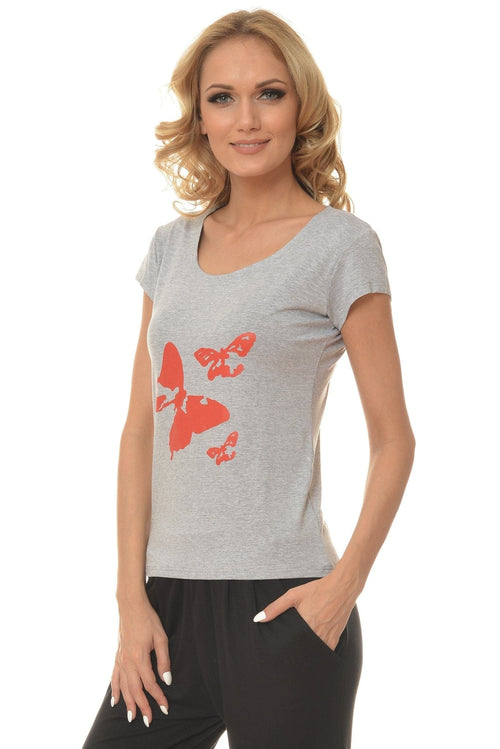 Natalee Fashion Tricou Tricou gri cu fluturi