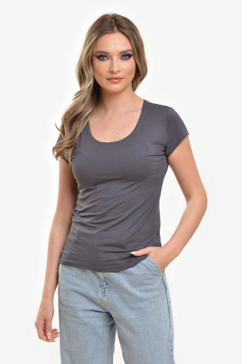 Natalee Fashion Tricou Tricou simplu Gri inchis