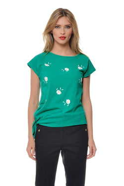 Natalee Fashion Bluză Tricou verde margarete