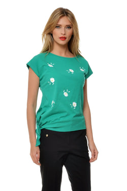 Natalee Fashion Bluză Tricou verde margarete